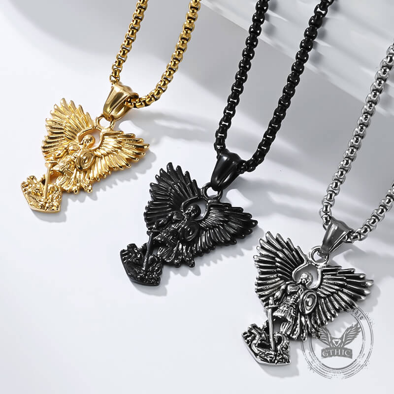 Vintage Archangel Saint Michael Stainless Steel Pendant | Gthic.com