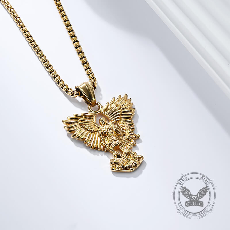 Vintage Archangel Saint Michael Stainless Steel Pendant | Gthic.com