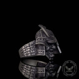 Vintage Asymmetric Samurai Oni Mask Sterling Silver Ring | Gthic.com