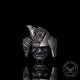 Vintage Asymmetric Samurai Oni Mask Sterling Silver Ring