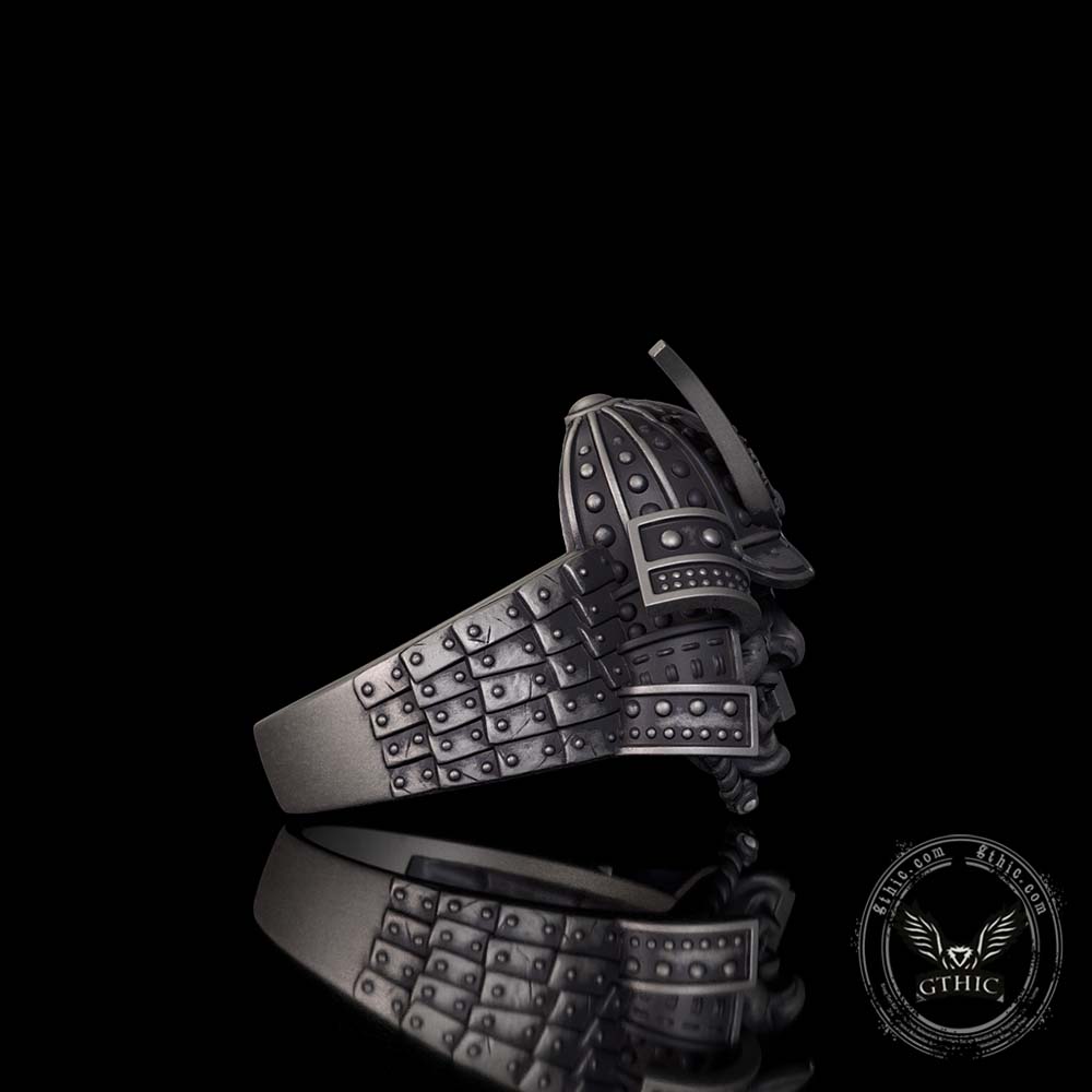 Vintage Asymmetric Samurai Oni Mask Sterling Silver Ring