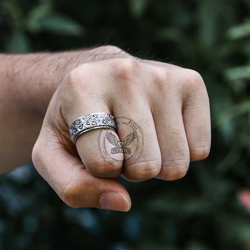 Vintage Auspicious Cloud Stainless Steel Spinner Ring