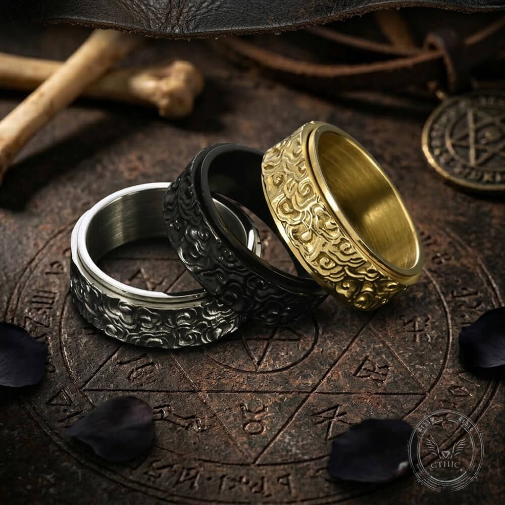 Vintage Auspicious Cloud Stainless Steel Spinner Ring