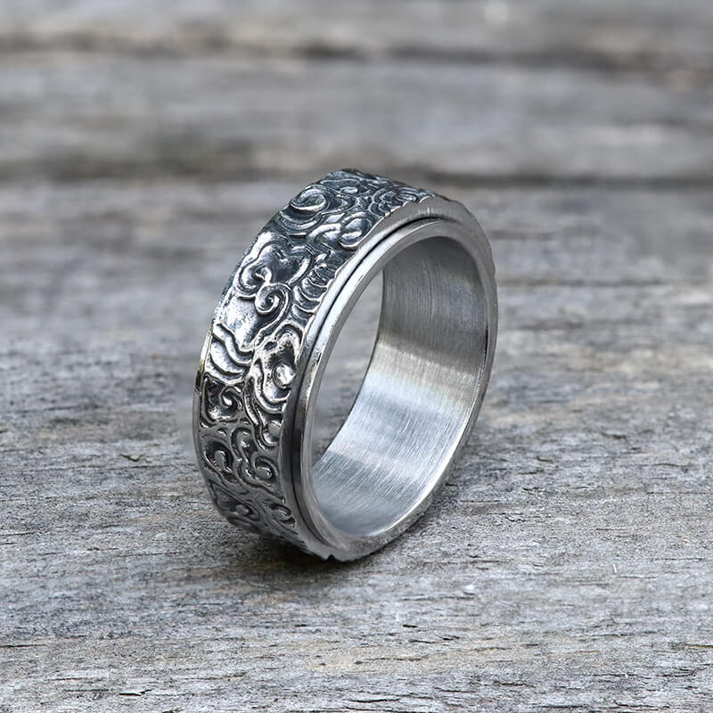 Vintage Auspicious Cloud Stainless Steel Spinner Ring | Gthic.com