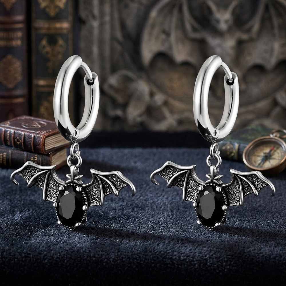 Vintage Bat Diamond-Set Stainless Steel Earrings | Gthic.com