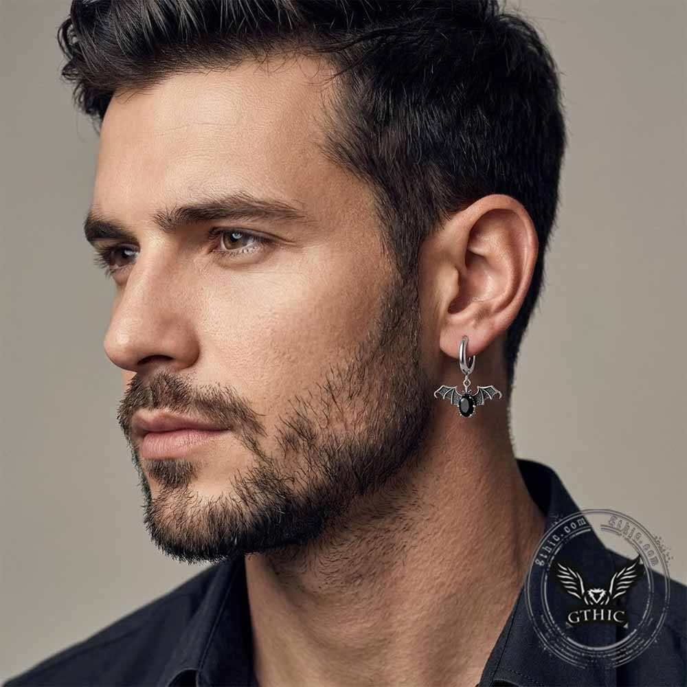 Vintage Bat Diamond-Set Stainless Steel Earrings | Gthic.com