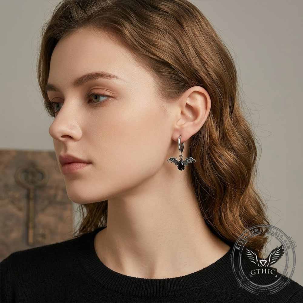 Vintage Bat Diamond-Set Stainless Steel Earrings | Gthic.com