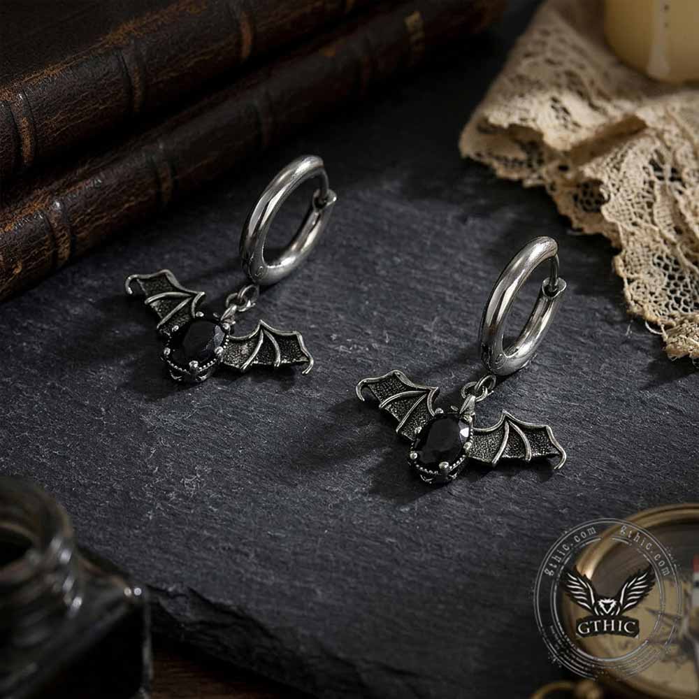 Vintage Bat Diamond-Set Stainless Steel Earrings
