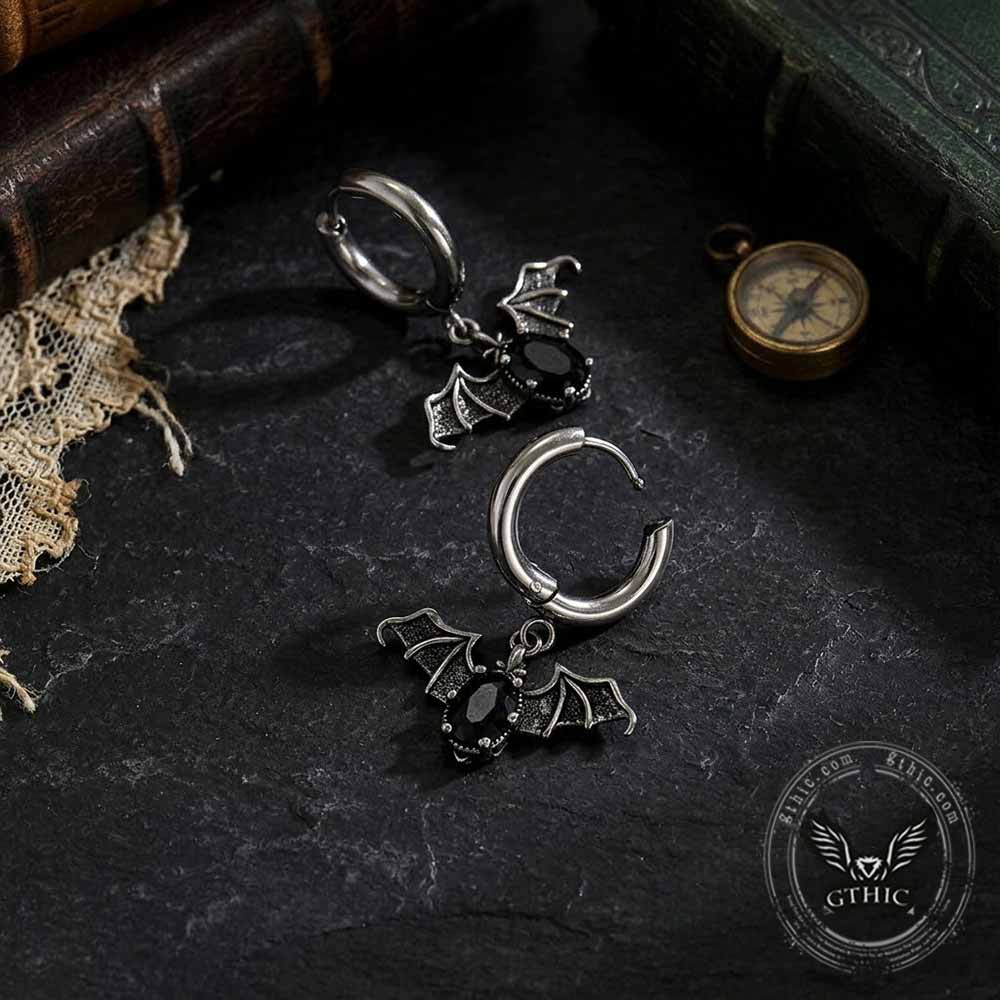 Vintage Bat Diamond-Set Stainless Steel Earrings
