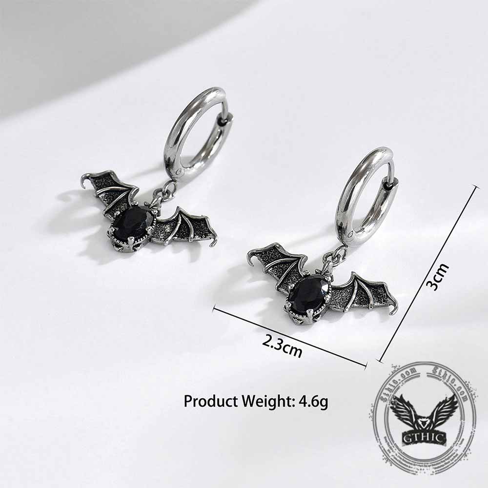 Vintage Bat Diamond-Set Stainless Steel Earrings