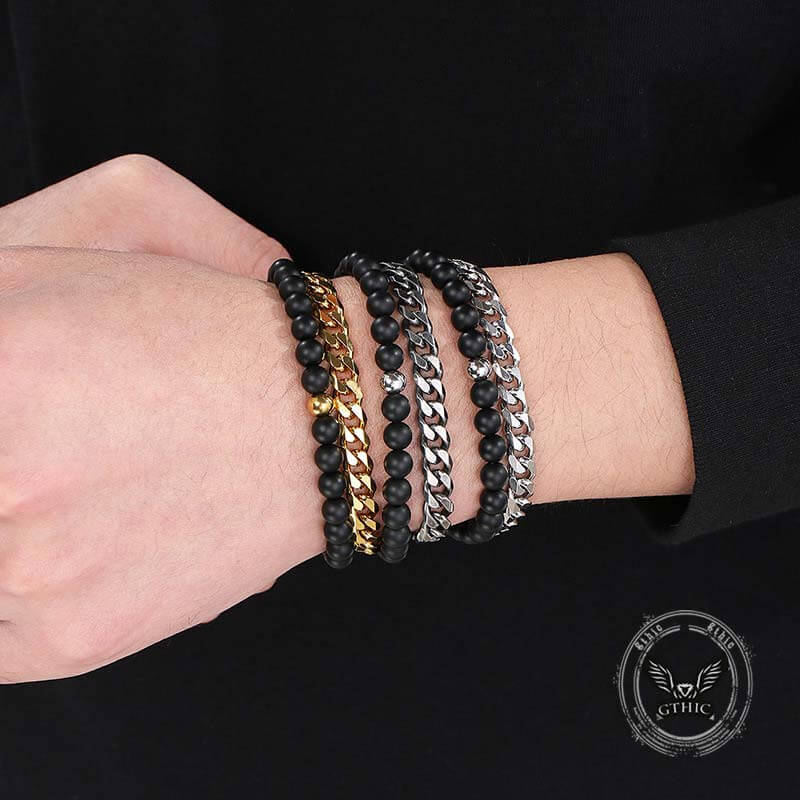 Vintage Beads Cuban Chain Stainless Steel Bracelet 03 | Gthic.com