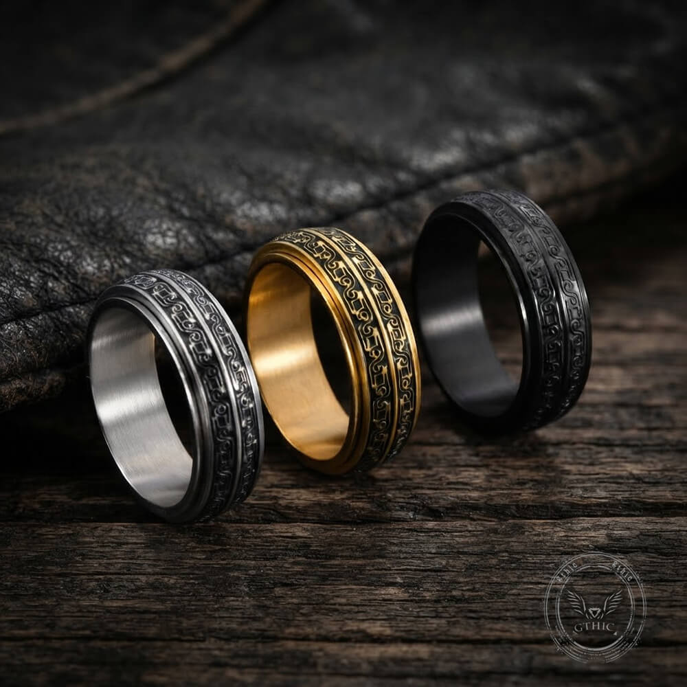 Vintage Beast-Motif Scrollwork Stainless Steel Spinner Ring | Gthic.com