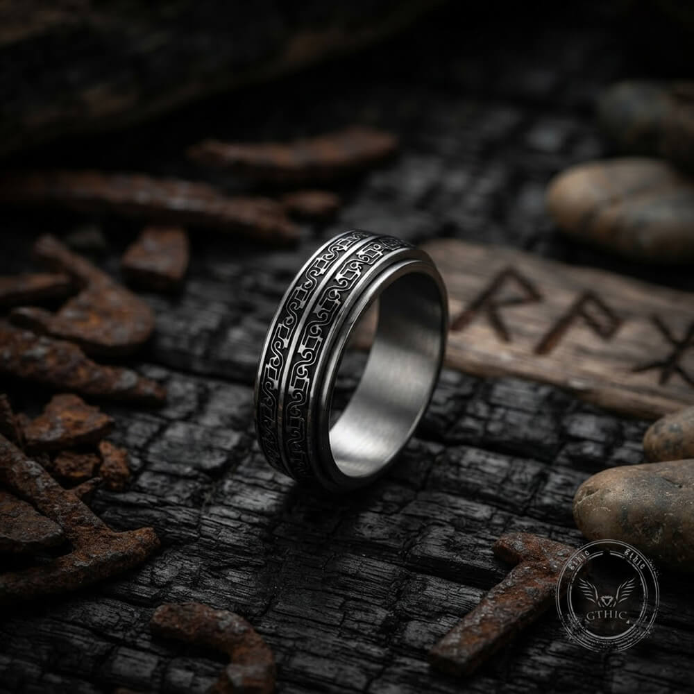Vintage Beast-Motif Scrollwork Stainless Steel Spinner Ring
