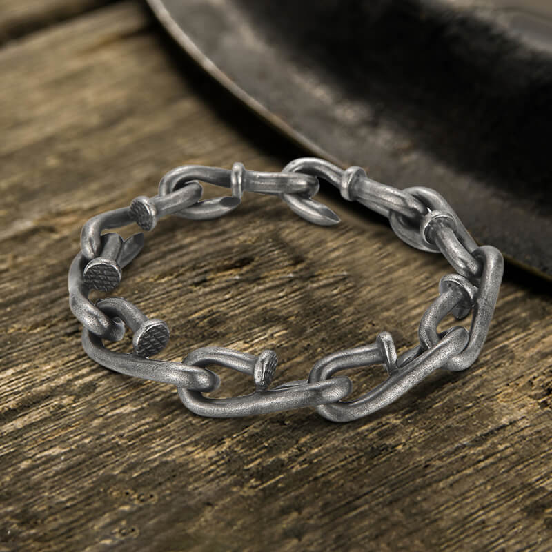 Vintage Bent Nail Stainless Steel Bracelet | Gthic.com