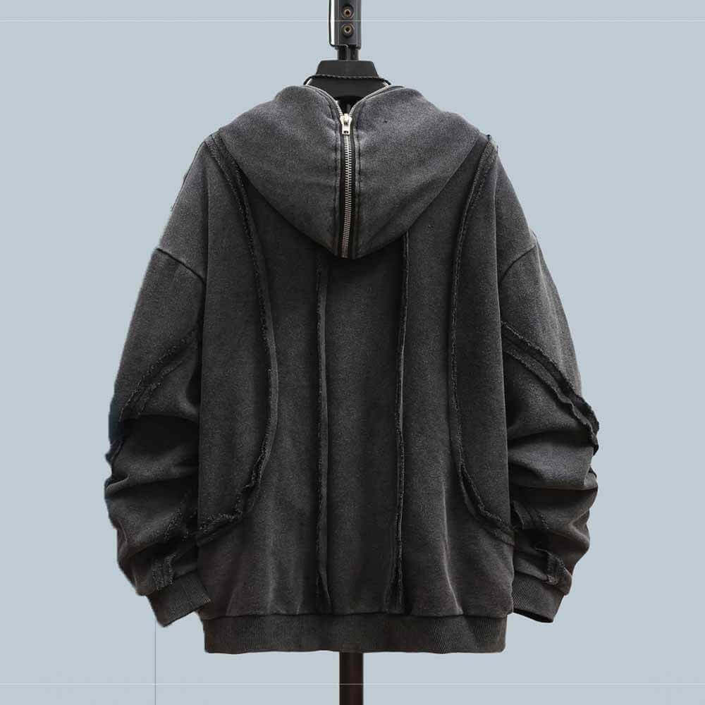 Vintage Black Polyester Washed Zip-Up Jacket