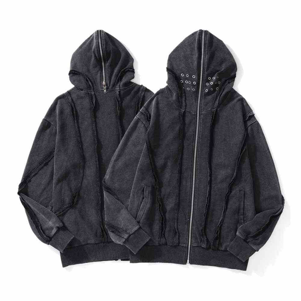 Vintage Black Cotton Washed Zip-Up Jacket/Gthic.com