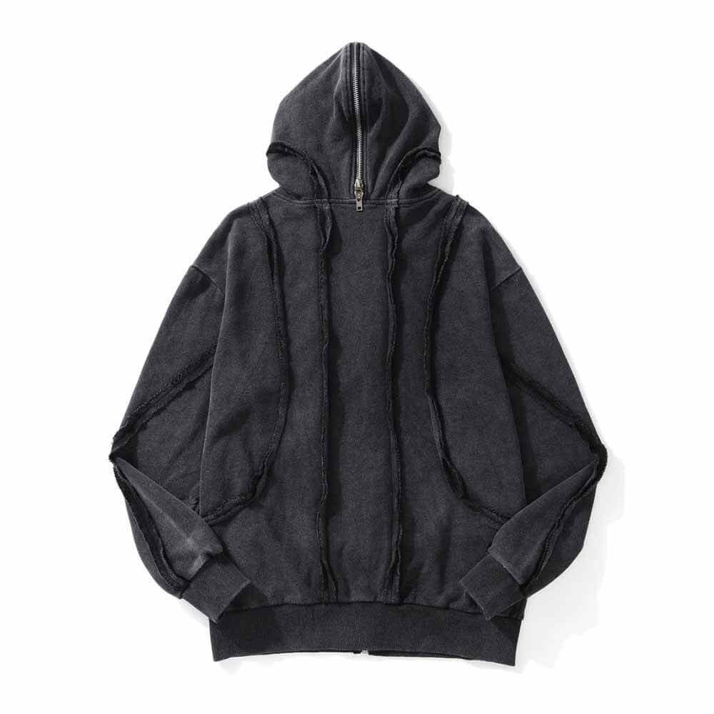 Vintage Black Polyester Washed Zip-Up Jacket