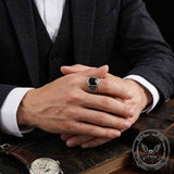 Vintage Black Gem Crown Pattern Stainless Steel Ring | Gthic.com