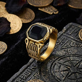 Vintage Black Gem Crown Pattern Stainless Steel Ring