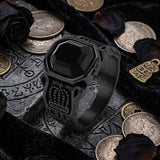 Vintage Black Gem Crown Pattern Stainless Steel Ring