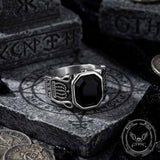 Vintage Black Gem Crown Pattern Stainless Steel Ring
