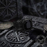 Vintage Black Gem Crown Pattern Stainless Steel Ring