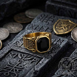 Vintage Black Gem Crown Pattern Stainless Steel Ring