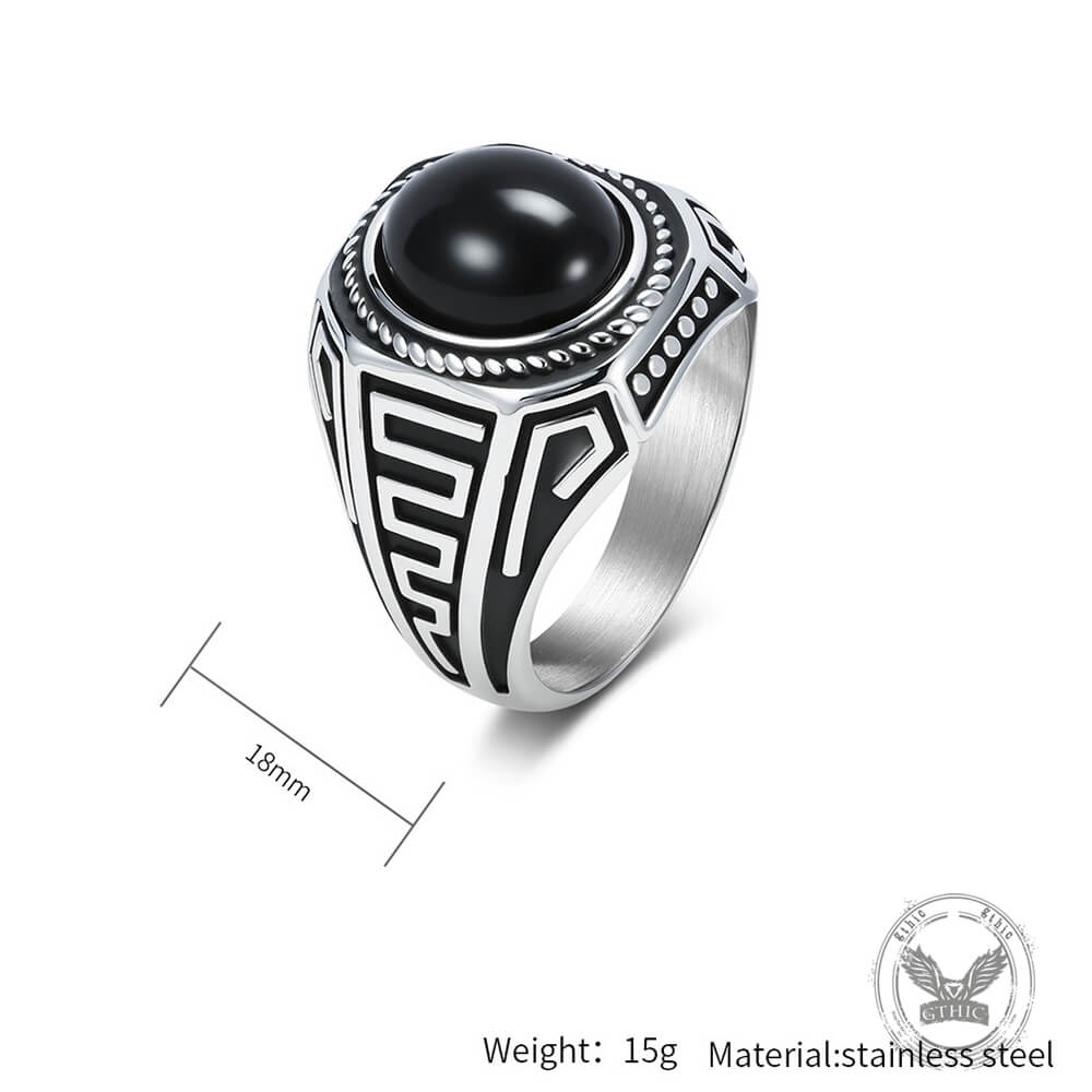 Vintage Black Gemstone Stainless Steel Versatile Ring