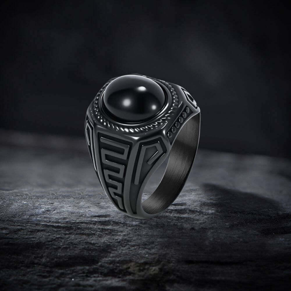 Vintage Black Gemstone Stainless Steel Versatile Ring | Gthic.com