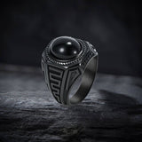 Vintage Black Gemstone Stainless Steel Versatile Ring | Gthic.com