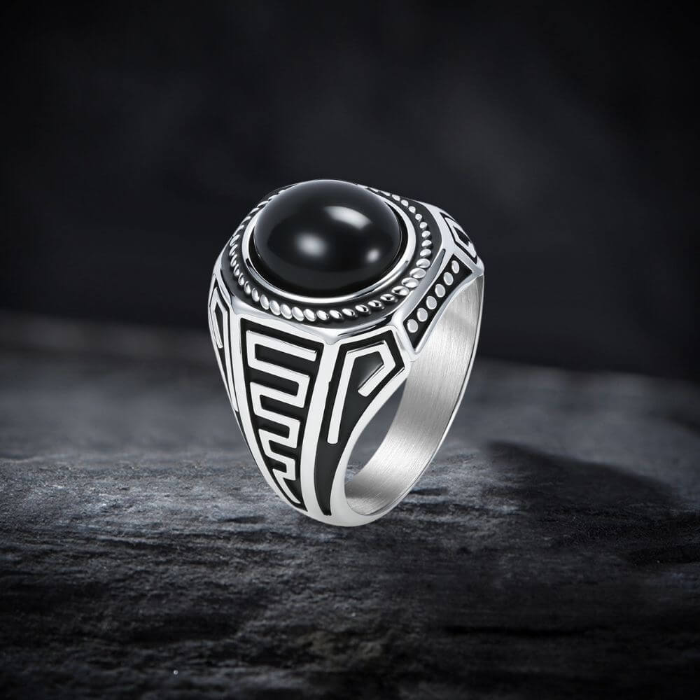 Vintage Black Gemstone Stainless Steel Versatile Ring | Gthic.com