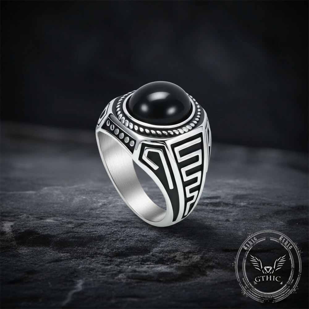 Vintage Black Gemstone Stainless Steel Versatile Ring | Gthic.com