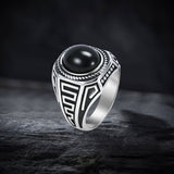 Vintage Black Gemstone Stainless Steel Versatile Ring | Gthic.com