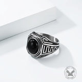 Vintage Black Gemstone Stainless Steel Versatile Ring