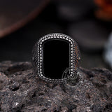 Vintage Black Onyx Eagle Stainless Steel Ring