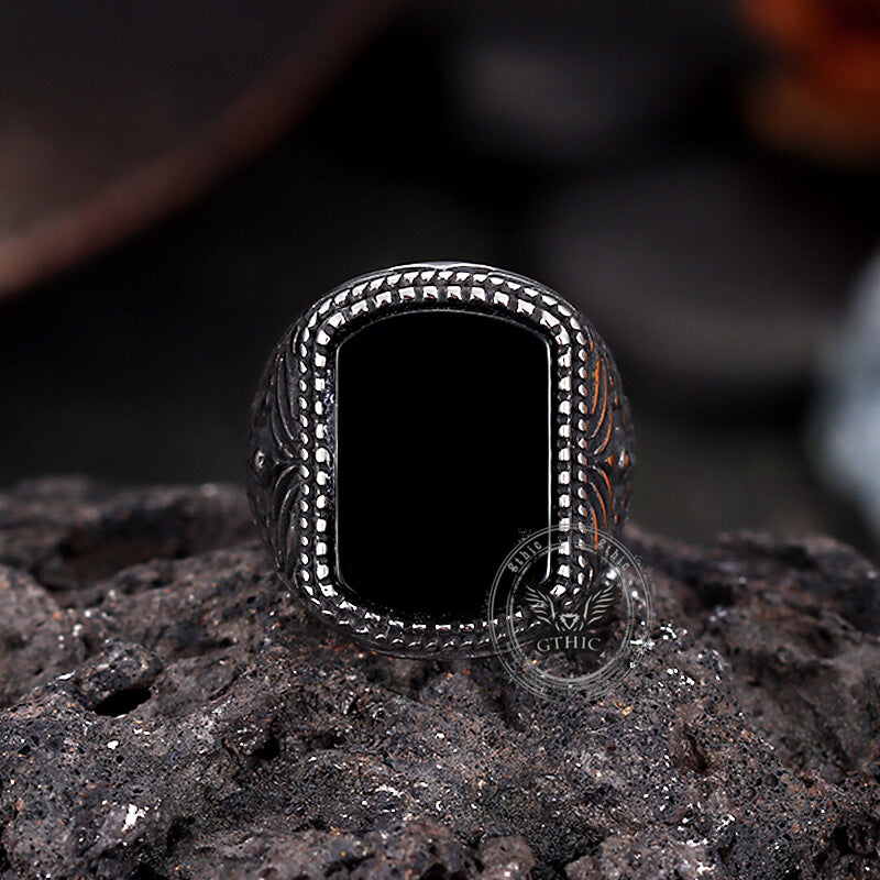 Vintage Black Onyx Eagle Stainless Steel Ring