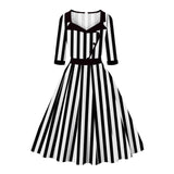 Vintage Black White Striped Short Sleeve Dress 01 | Gthic.com