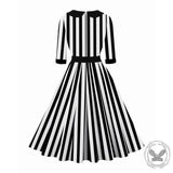 Vintage Black White Striped Short Sleeve Dress 02 | Gthic.com