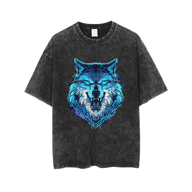 Vintage Blue Wolf Washed T-shirt | Gthic.com