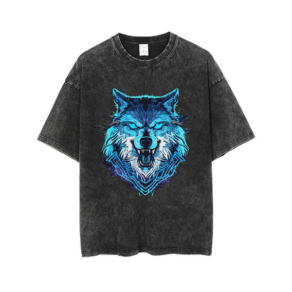 Vintage Blue Wolf Washed T-shirt | Gthic.com