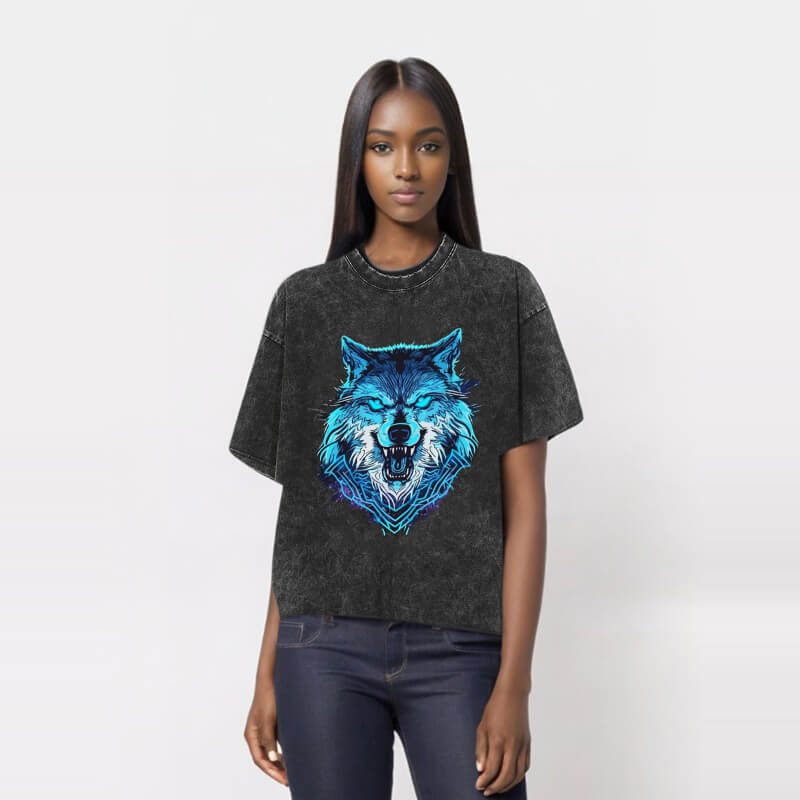 Vintage Blue Wolf Washed T-shirt