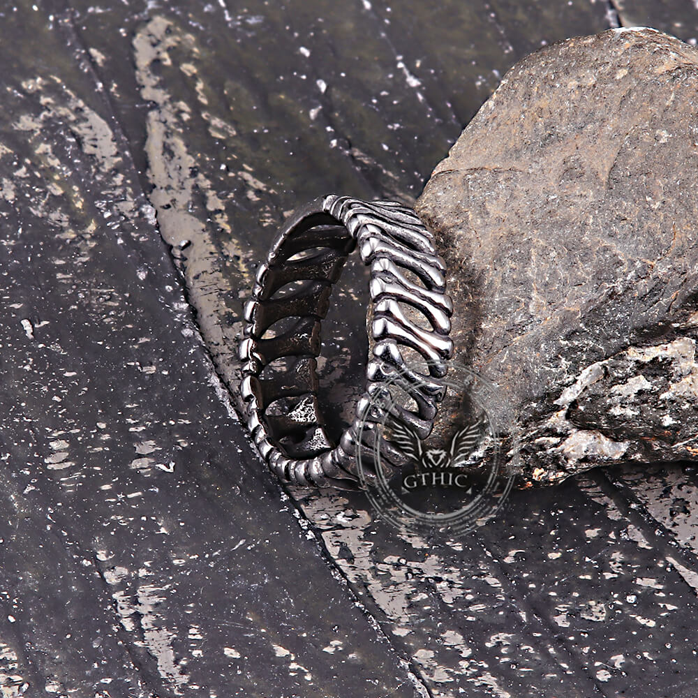 Anello teschio in acciaio inossidabile con logo Skull and Bones