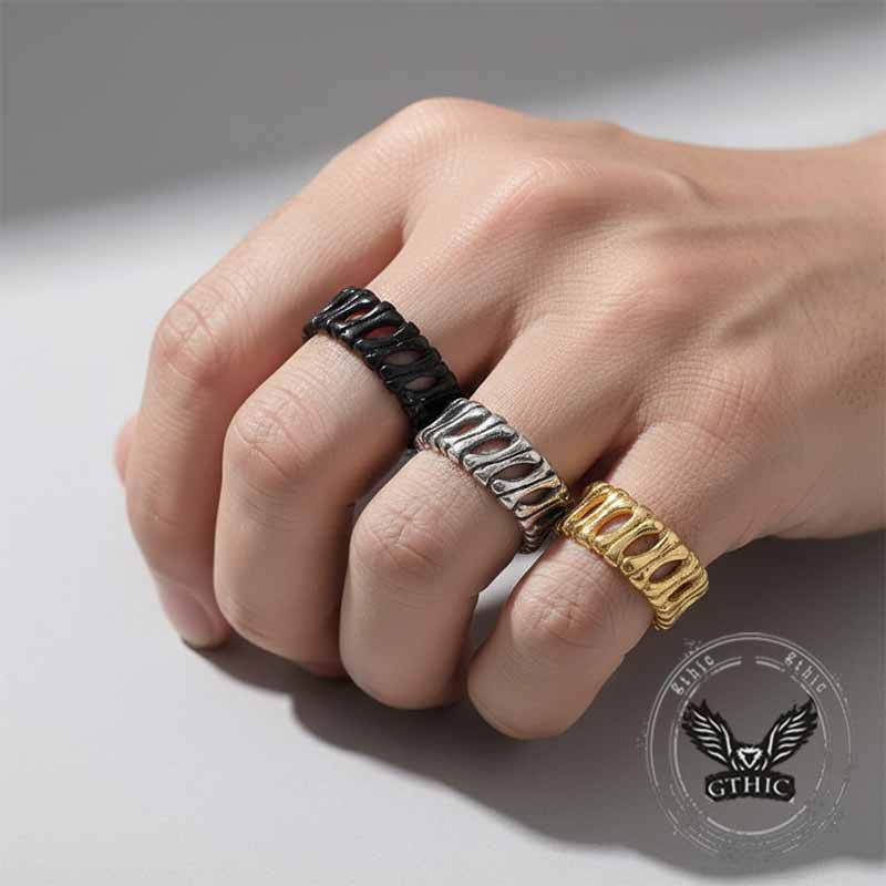Vintage Bones Splicing Hollow Stainless Steel Ring 02 | Gthic.com