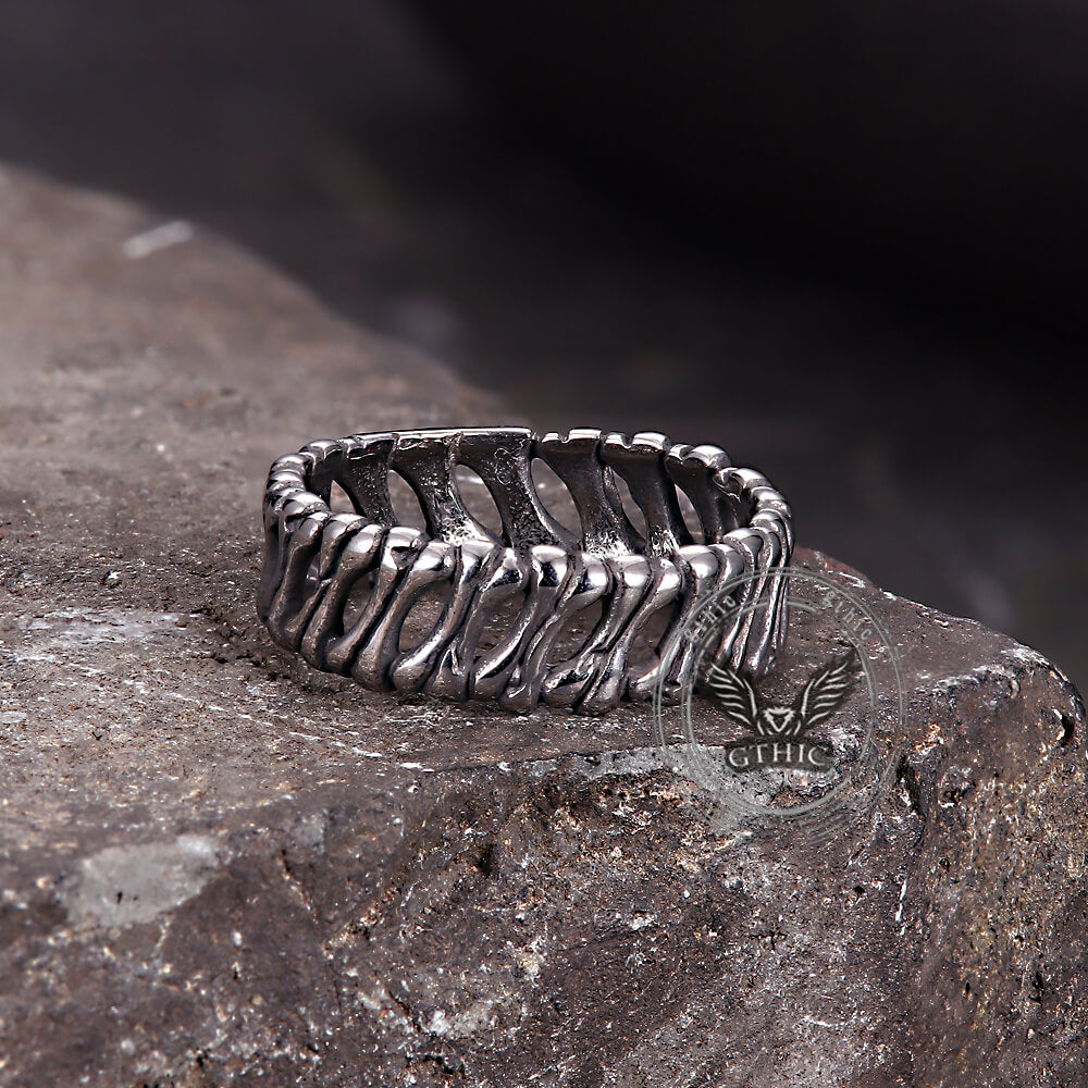 Anello teschio in acciaio inossidabile con logo Skull and Bones