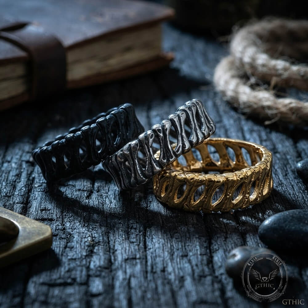 Vintage Bones Splicing Hollow Stainless Steel Ring | Gthic.com