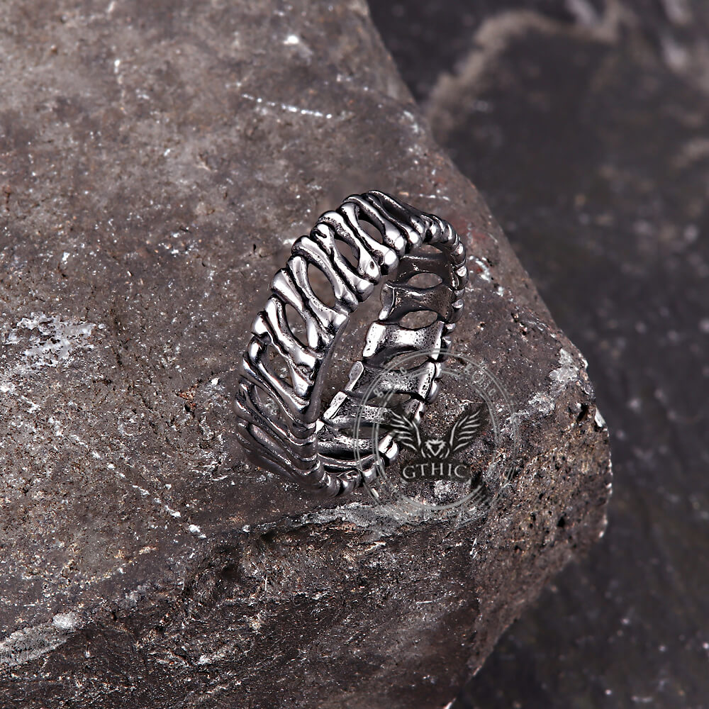 Anello teschio in acciaio inossidabile con logo Skull and Bones
