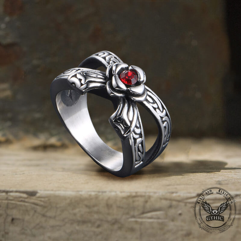 Vintage Bow Rose Stainless Steel Ring | Gthic.com