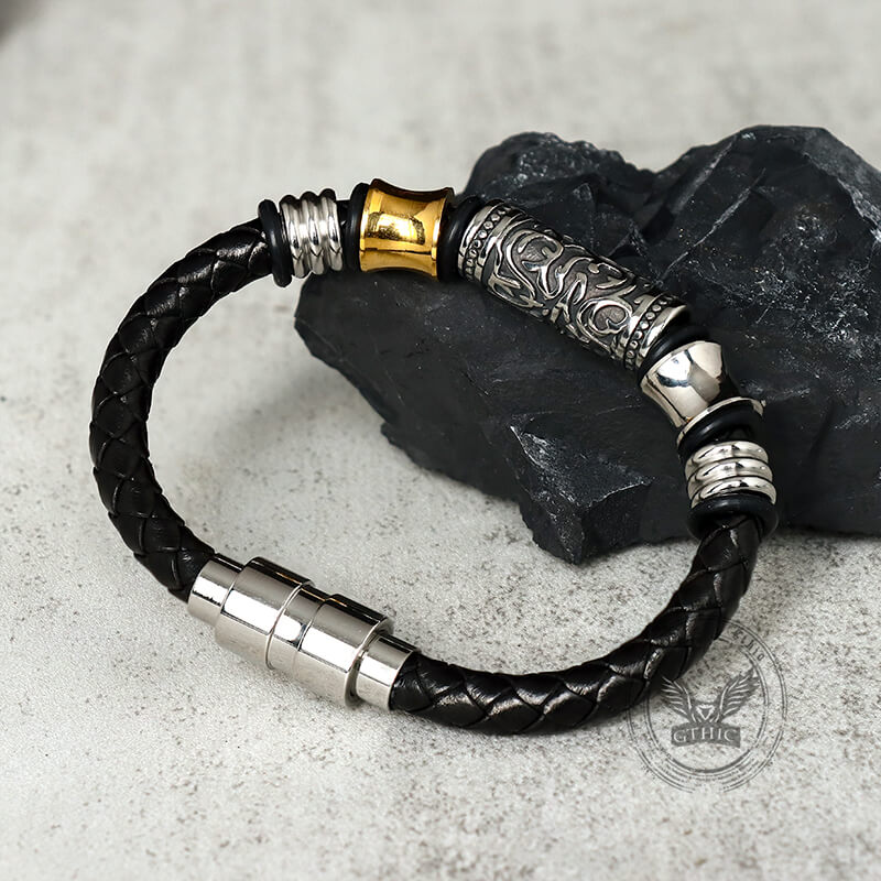 Vintage Braided Leather Stainless Steel Magnetic Bracelet