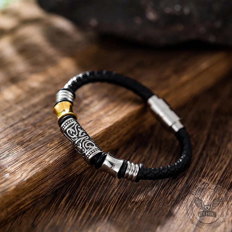 Vintage Braided Leather Stainless Steel Magnetic Bracelet | Gthic.com