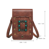 Vintage Brown Turquoise Inlaid Leather Bag